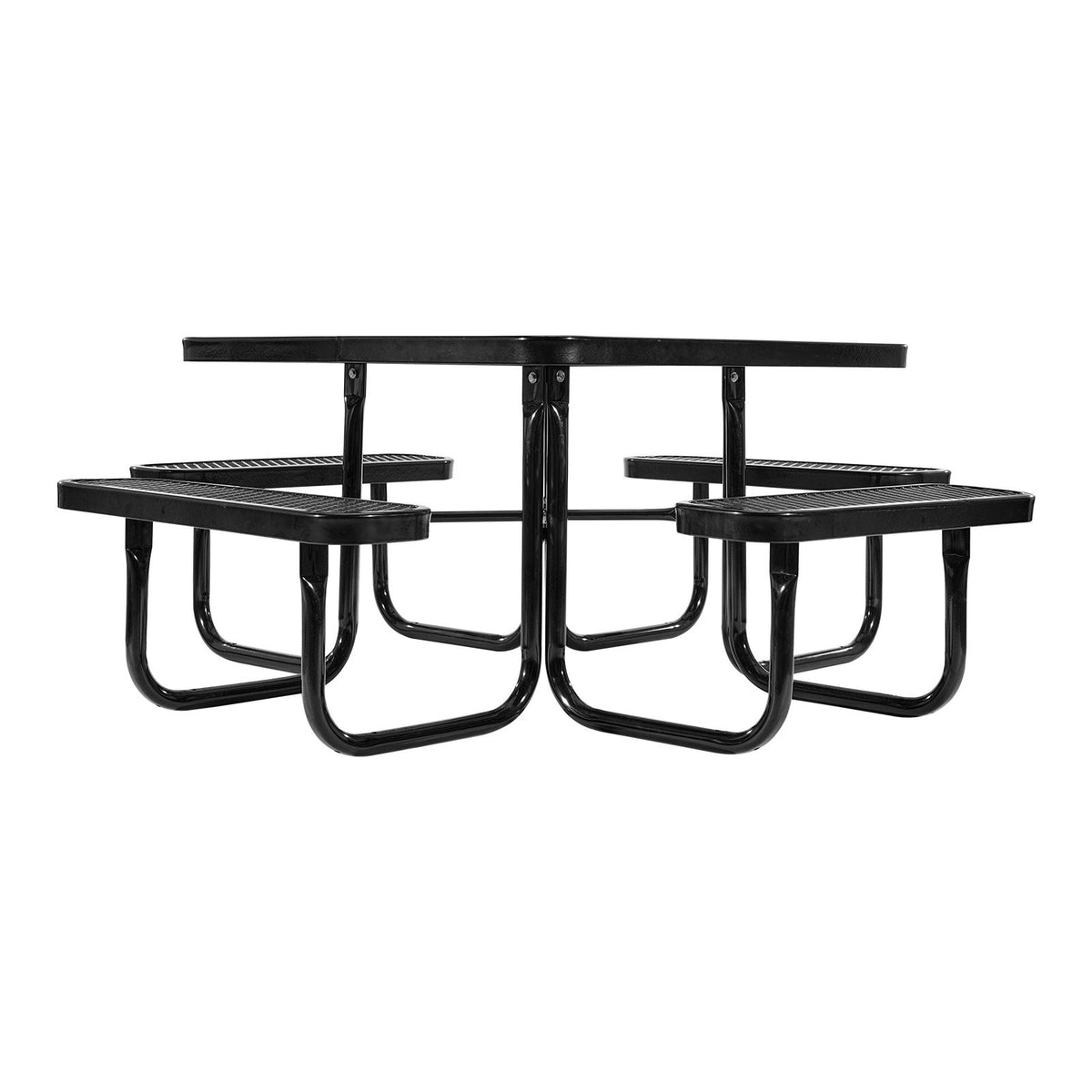 VEVOR Outdoor Picnic Table with Benches, 116 cm Square Steel Table with Umbrella Hole, Weather-Resistant Garden and Patio Furniture Set, Black