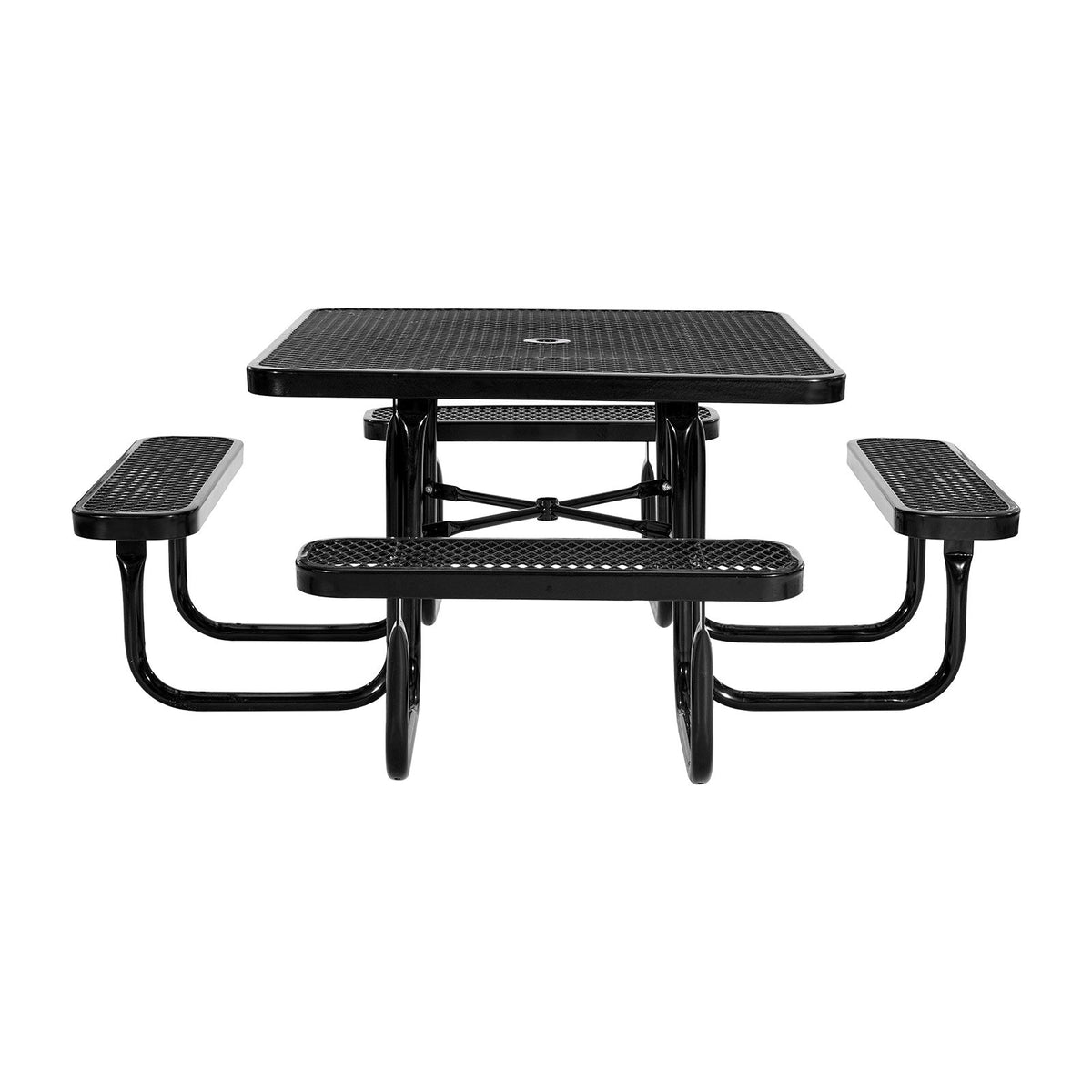VEVOR Outdoor Picnic Table with Benches, 116 cm Square Steel Table with Umbrella Hole, Weather-Resistant Garden and Patio Furniture Set, Black