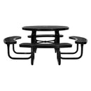 VEVOR smagās klases piknika galds, āra mēbeļu komplekts, laikapstākļiem izturīgs terases ēdamzonas komplekts ar tērauda pārklājumu, 116 cm apaļš galds ar soliem un saulessarga atveri, dārzam, pagalmam un terasei (melns)