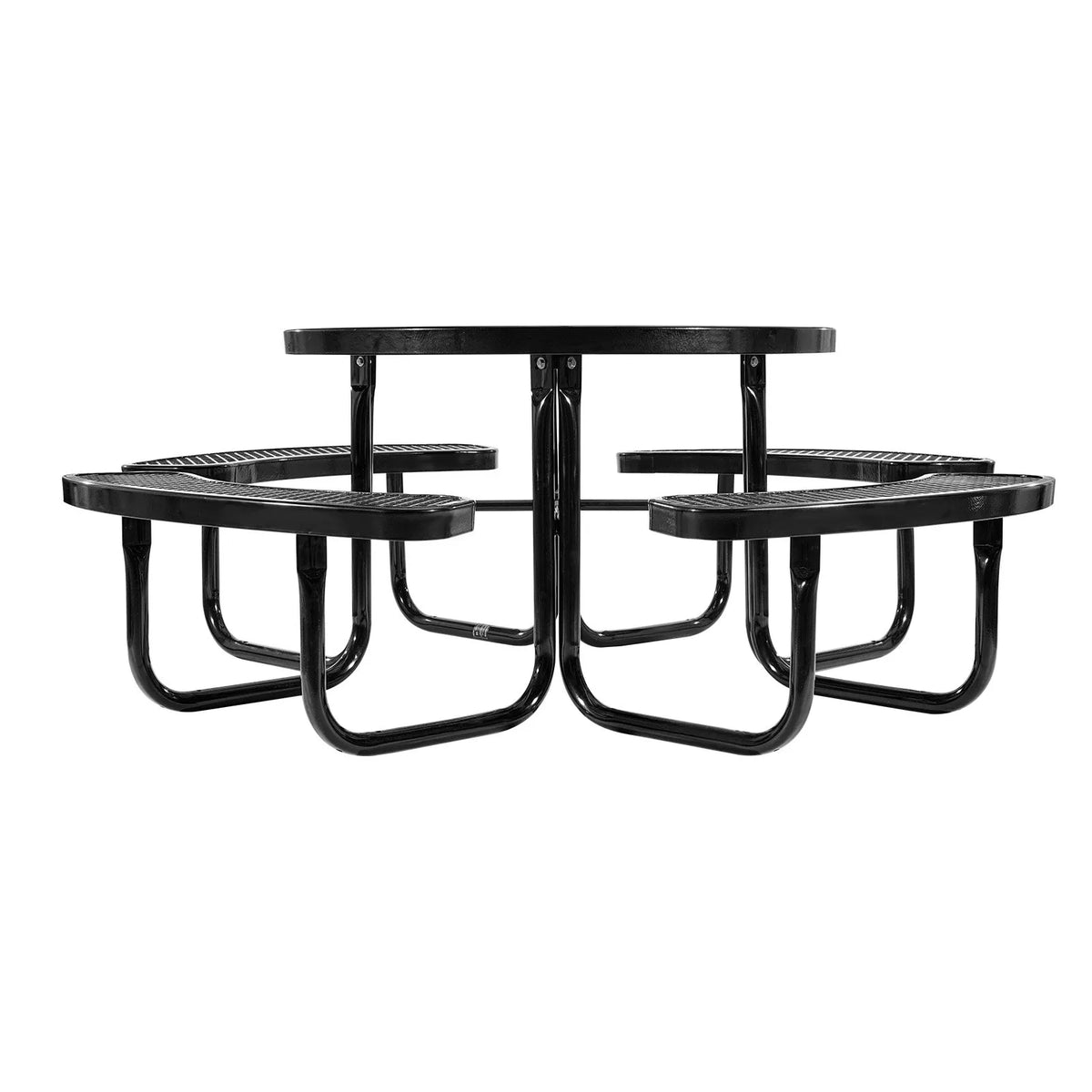 VEVOR Heavy-Duty Picnic Table, Outdoor Furniture Set, Weather-Resistant Patio Dining Set with Steel Frame, 116 cm Round Table with Benches and Umbrella Hole, for Garden, Yard and Terrace (Black)