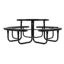 VEVOR smagās klases piknika galds, āra mēbeļu komplekts, laikapstākļiem izturīgs terases ēdamzonas komplekts ar tērauda pārklājumu, 116 cm apaļš galds ar soliem un saulessarga atveri, dārzam, pagalmam un terasei (melns)