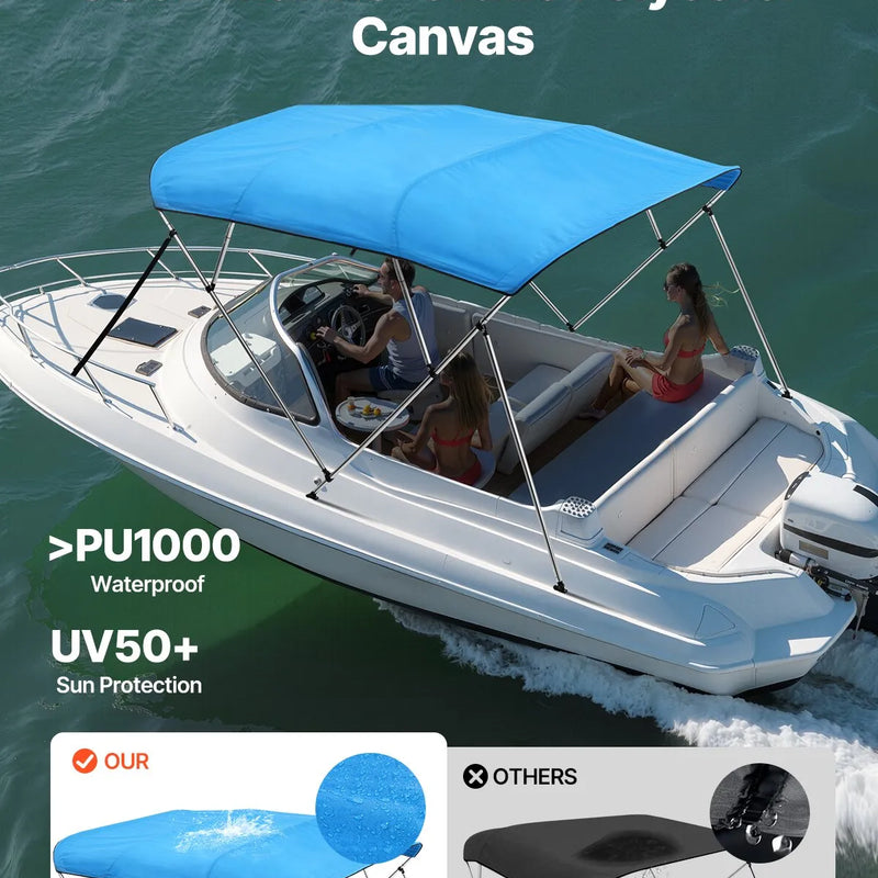 4 stieņu laivas bimini jumts 244 × (185–198) × 137 cm, okeāna zils