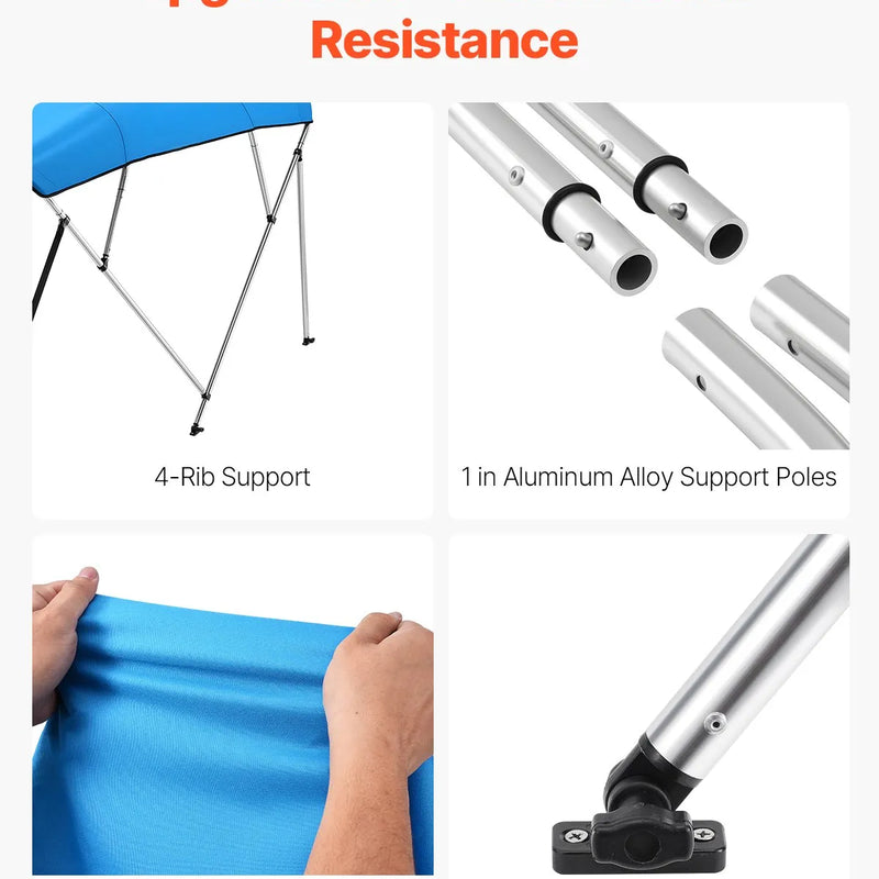 4 stieņu laivas bimini jumts 244 × (185–198) × 137 cm, okeāna zils