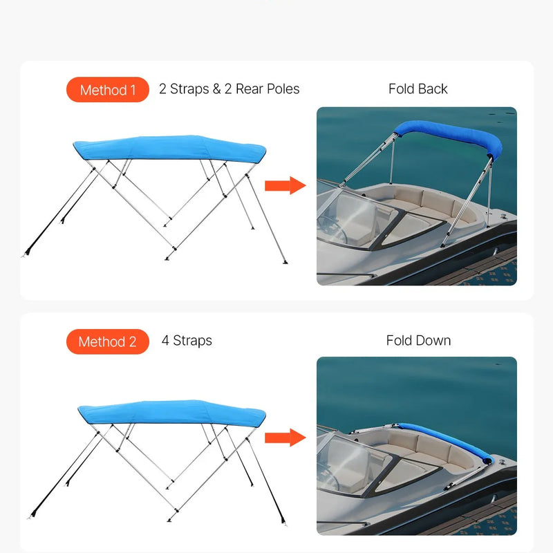 4 stieņu laivas bimini jumts 244 × (185–198) × 137 cm, okeāna zils
