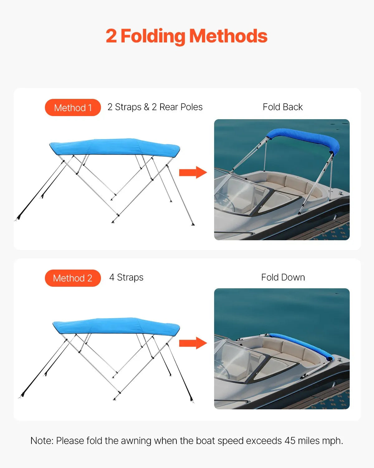 4 Bow Boat Bimini Top 244 × (185–198) × 137 cm, Ocean Blue