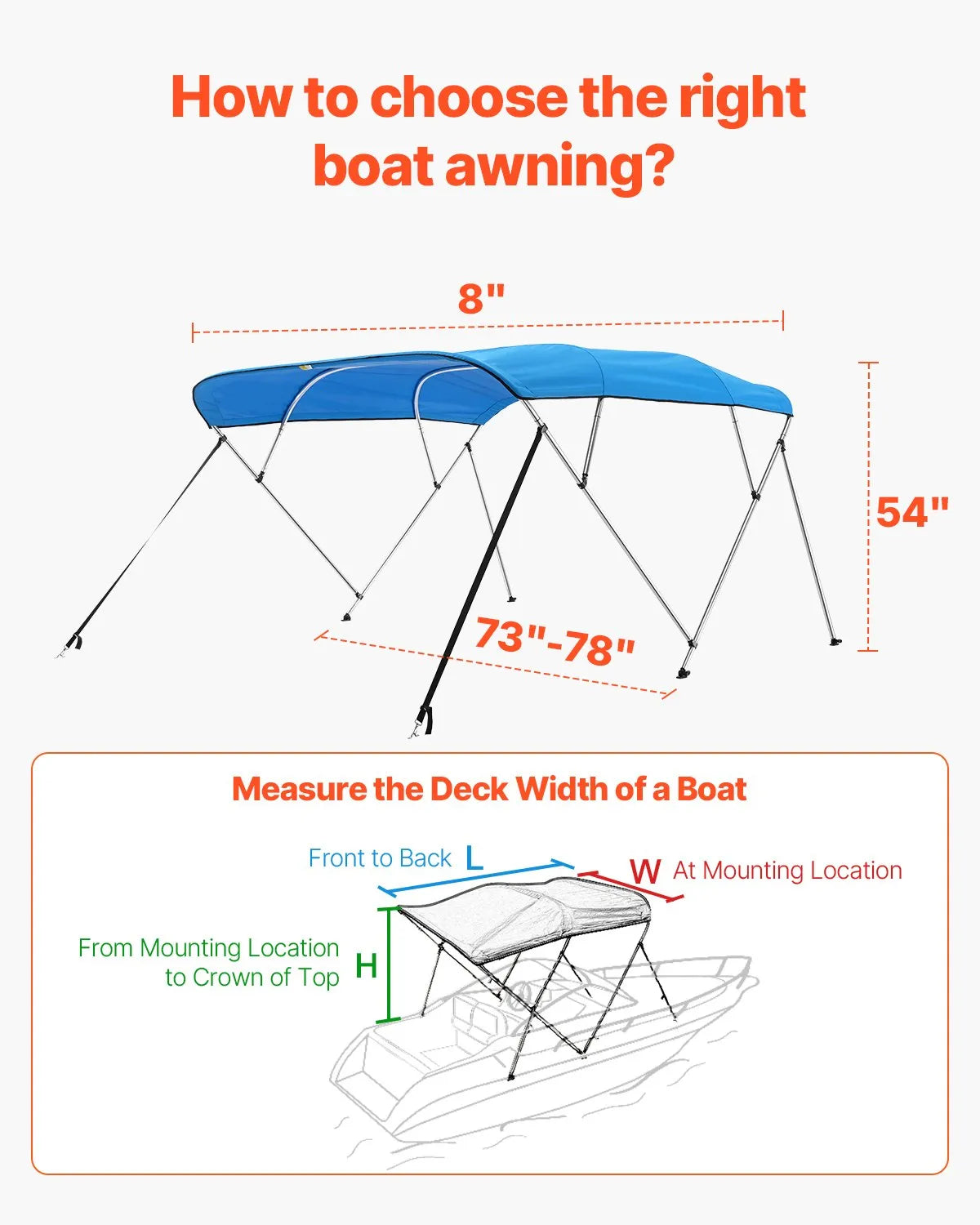4 Bow Boat Bimini Top 244 × (185–198) × 137 cm, Ocean Blue
