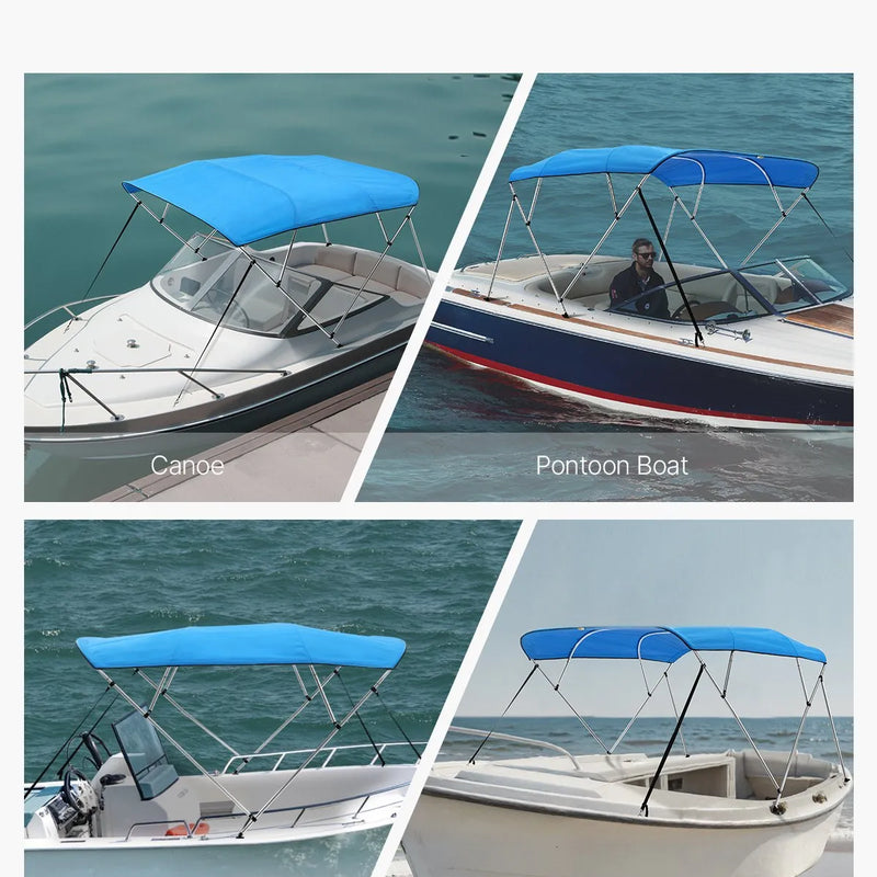 4 stieņu laivas bimini jumts 244 × (185–198) × 137 cm, okeāna zils