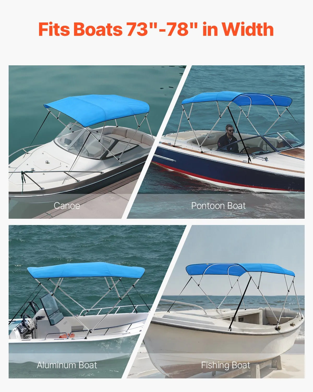 4 Bow Boat Bimini Top 244 × (185–198) × 137 cm, Ocean Blue