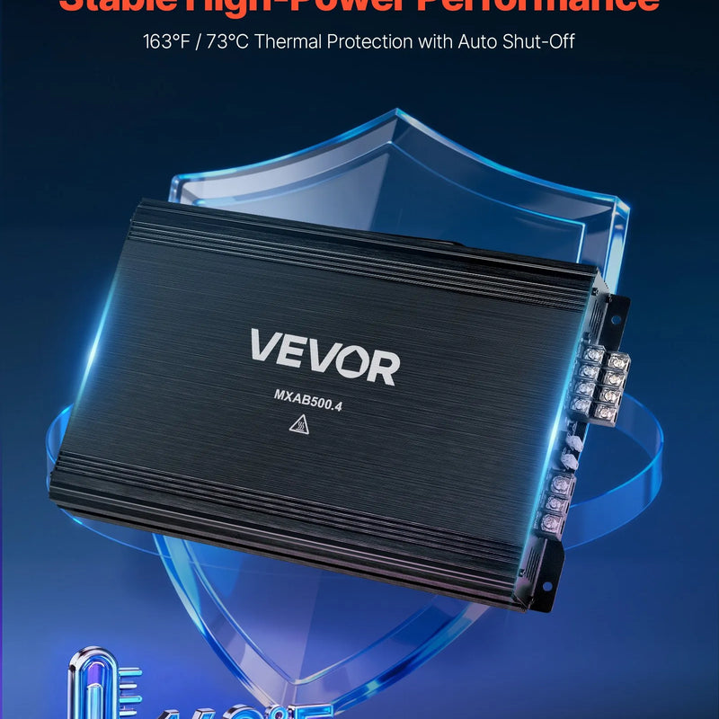VEVOR automašīnas audio pastiprinātājs, 4 kanālu tiltojams auto pastiprinātājs, daudzkanālu Class AB stereo pastiprinātājs ar maksimālo jaudu 4 × 250 W pie 4 Ω / 4 × 500 W pie 2 Ω, augstas jaudas pastiprinātājs SUV, pikapiem un bezceļu transportlīdzekļiem - ZEMLETES.LV