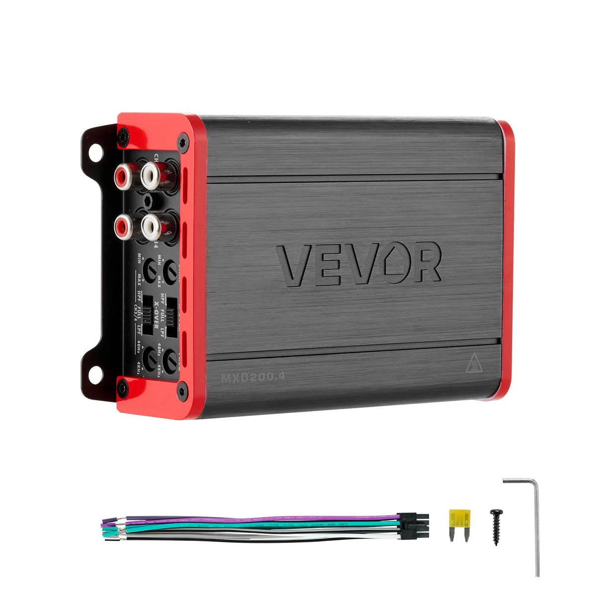 VEVOR automašīnas audio pastiprinātājs, 4 kanālu tiltojams auto pastiprinātājs, daudzkanālu Class D stereo pastiprinātājs ar maksimālo jaudu 4 × 120 W pie 4 Ω / 4 × 200 W pie 2 Ω, augstas jaudas pastiprinātājs SUV, pikapiem un bezceļu transportlīdzekļiem - ZEMLETES.LV