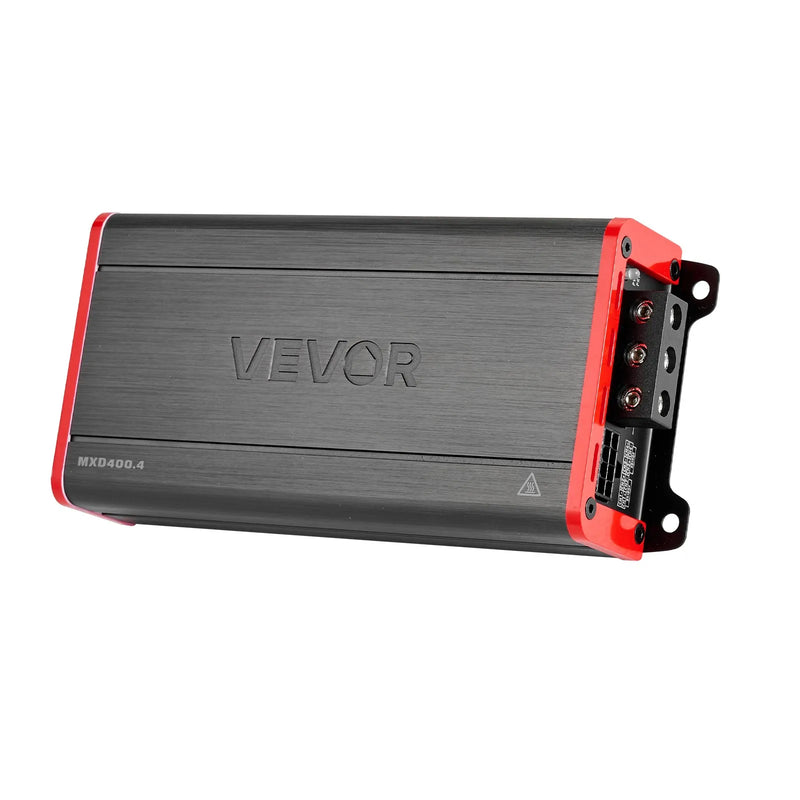 VEVOR automašīnas audio pastiprinātājs, 4 kanālu tiltojams auto pastiprinātājs, daudzkanālu Class D stereo pastiprinātājs ar maksimālo jaudu 4 × 272 W pie 4 Ω / 4 × 400 W pie 2 Ω, augstas jaudas pastiprinātājs SUV, pikapiem un bezceļu transportlīdzekļiem - ZEMLETES.LV