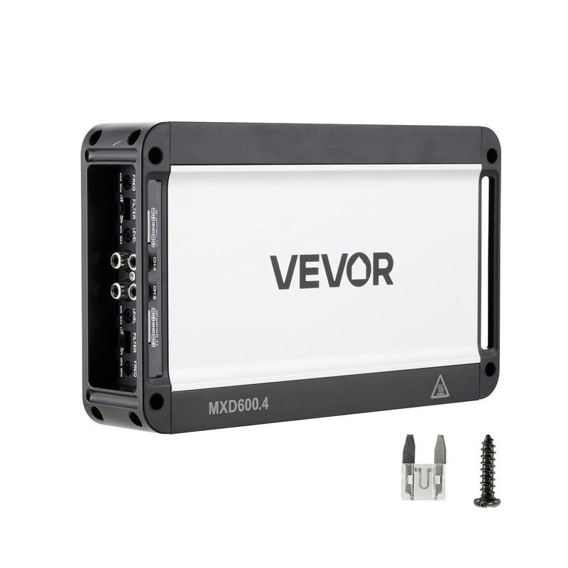 VEVOR 4 kanālu automašīnas audio pastiprinātājs, tiltojams daudzkanālu Class D stereo pastiprinātājs ar maksimālo jaudu 4 × 420 W pie 4 Ω / 4 × 600 W pie 2 Ω, augstas jaudas auto pastiprinātājs SUV, pikapiem un bezceļu transportlīdzekļiem - ZEMLETES.LV