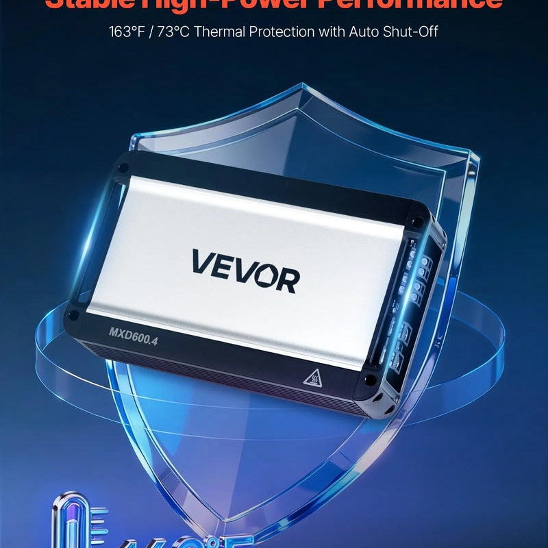 VEVOR 4 kanālu automašīnas audio pastiprinātājs, tiltojams daudzkanālu Class D stereo pastiprinātājs ar maksimālo jaudu 4 × 420 W pie 4 Ω / 4 × 600 W pie 2 Ω, augstas jaudas auto pastiprinātājs SUV, pikapiem un bezceļu transportlīdzekļiem - ZEMLETES.LV