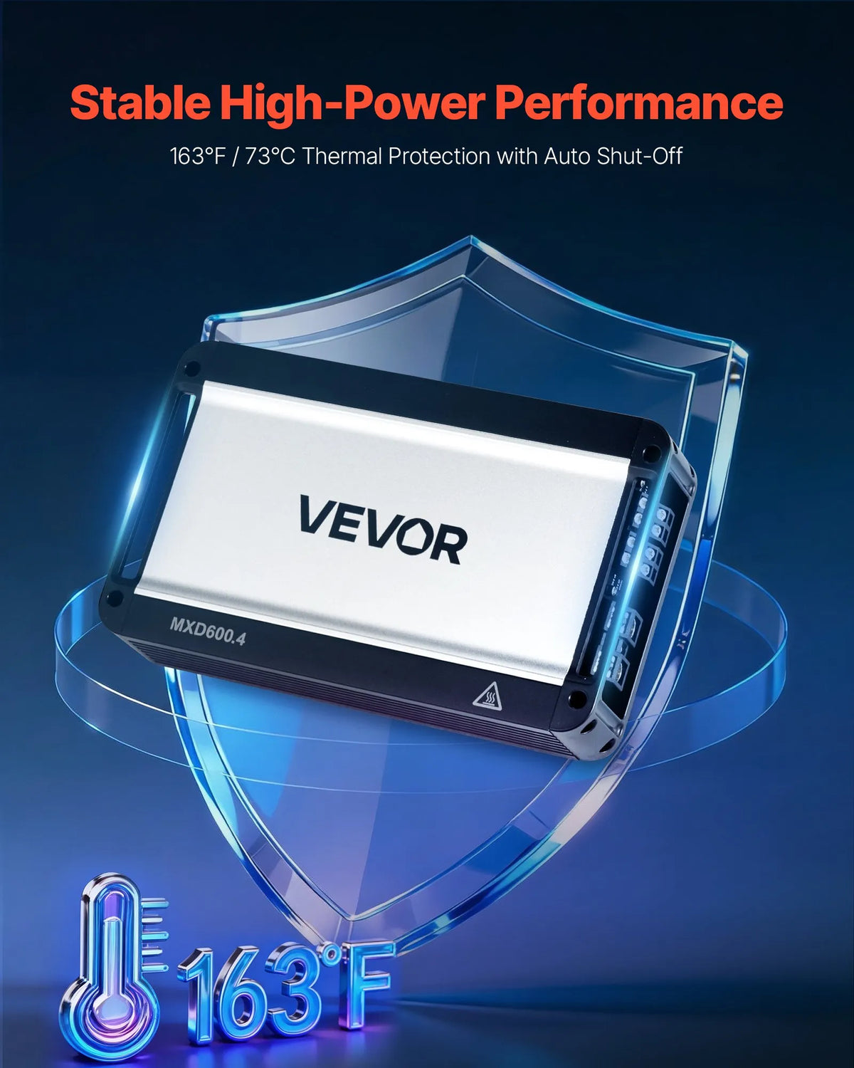 VEVOR 4 kanālu automašīnas audio pastiprinātājs, tiltojams daudzkanālu Class D stereo pastiprinātājs ar maksimālo jaudu 4 × 420 W pie 4 Ω / 4 × 600 W pie 2 Ω, augstas jaudas auto pastiprinātājs SUV, pikapiem un bezceļu transportlīdzekļiem - ZEMLETES.LV