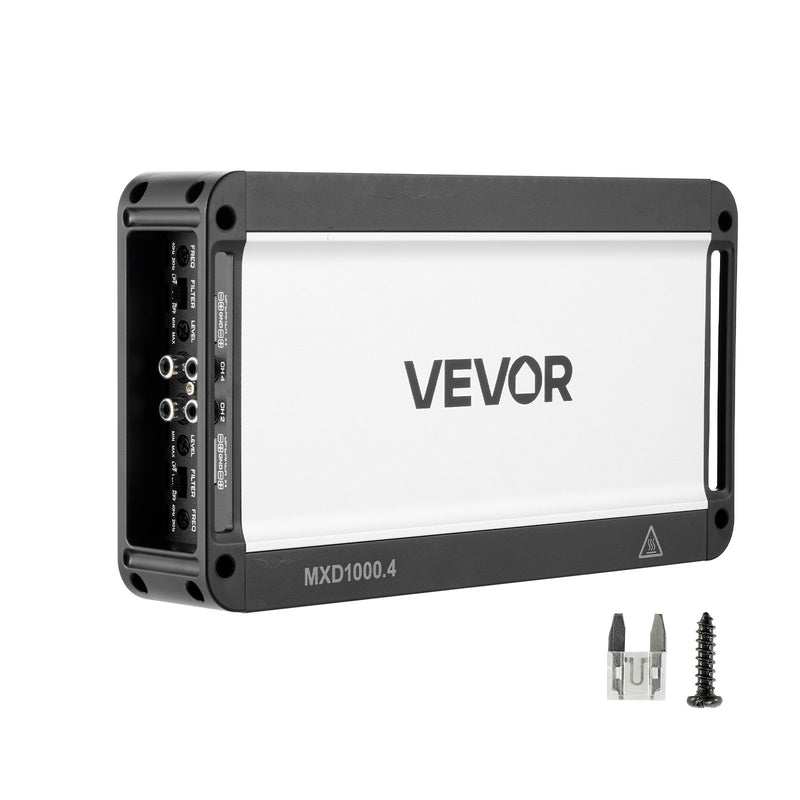 VEVOR automašīnas audio pastiprinātājs, 4 kanālu tiltojams auto pastiprinātājs, daudzkanālu Class D stereo pastiprinātājs ar maksimālo jaudu 4 × 500 W pie 4 Ω / 4 × 1000 W pie 2 Ω, augstas jaudas pastiprinātājs SUV, pikapiem un bezceļu transportlīdzekļiem - ZEMLETES.LV
