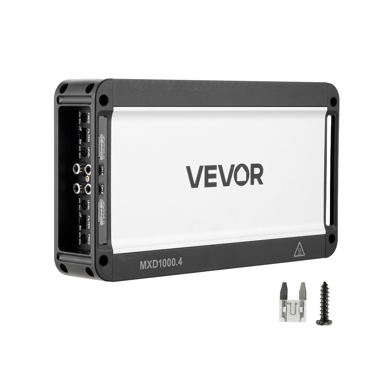 VEVOR automašīnas audio pastiprinātājs, 4 kanālu tiltojams auto pastiprinātājs, daudzkanālu Class D stereo pastiprinātājs ar maksimālo jaudu 4 × 500 W pie 4 Ω / 4 × 1000 W pie 2 Ω, augstas jaudas pastiprinātājs SUV, pikapiem un bezceļu transportlīdzekļiem - ZEMLETES.LV