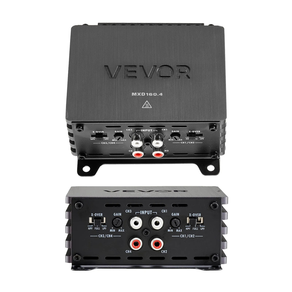 VEVOR automašīnas audio pastiprinātājs, 4 kanālu tiltojams auto pastiprinātājs, daudzkanālu Class D stereo pastiprinātājs ar maksimālo jaudu 4 × 110 W pie 4 Ω / 4 × 160 W pie 2 Ω, augstas jaudas pastiprinātājs SUV, pikapiem un bezceļu transportlīdzekļiem - ZEMLETES.LV