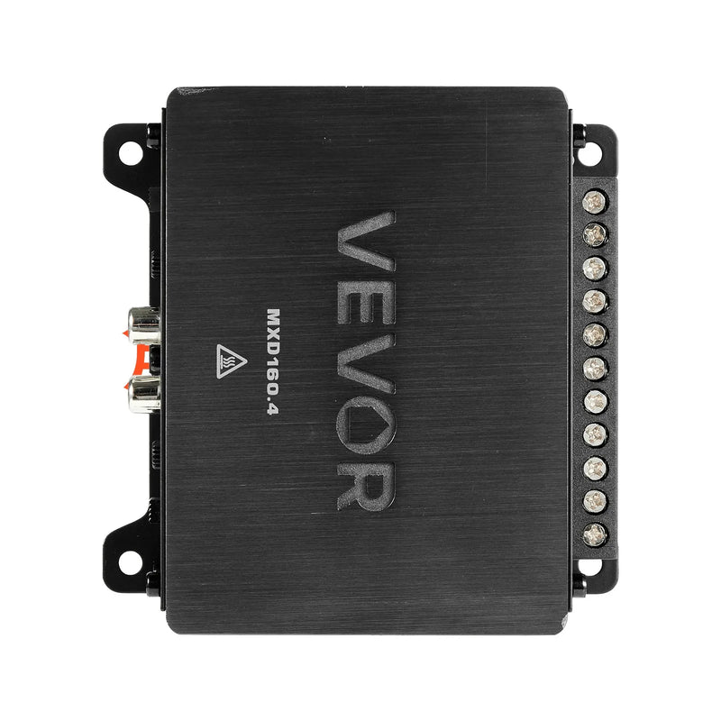 VEVOR automašīnas audio pastiprinātājs, 4 kanālu tiltojams auto pastiprinātājs, daudzkanālu Class D stereo pastiprinātājs ar maksimālo jaudu 4 × 110 W pie 4 Ω / 4 × 160 W pie 2 Ω, augstas jaudas pastiprinātājs SUV, pikapiem un bezceļu transportlīdzekļiem - ZEMLETES.LV