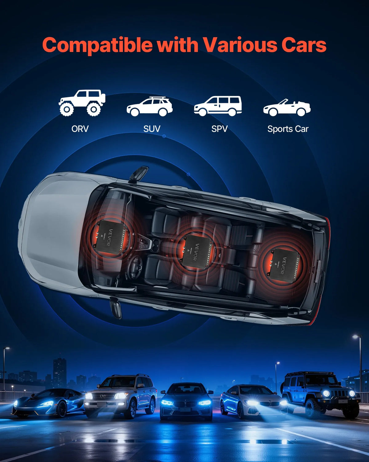 VEVOR automašīnas audio pastiprinātājs, 4 kanālu tiltojams auto pastiprinātājs, daudzkanālu Class D stereo pastiprinātājs ar maksimālo jaudu 4 × 110 W pie 4 Ω / 4 × 160 W pie 2 Ω, augstas jaudas pastiprinātājs SUV, pikapiem un bezceļu transportlīdzekļiem - ZEMLETES.LV