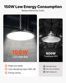 VEVOR LED industriālie augstgriestu gaismekļi 20 gab. 150 W, 5000 K, 21000 lm, IP65, 100–277 V, UFO tipa noliktavām, darbnīcām, rūpnīcām, sporta zālēm un garāžām, melni - ZEMLETES.LV