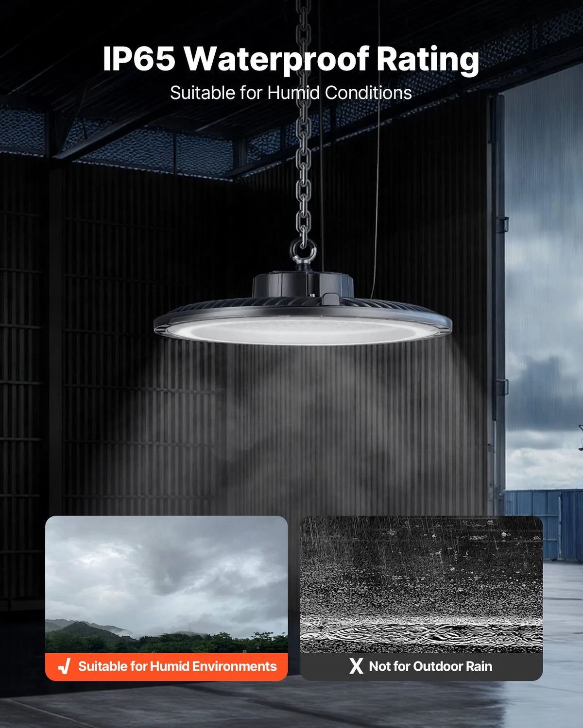 VEVOR LED industriālie augstgriestu gaismekļi 20 gab. 150 W, 5000 K, 21000 lm, IP65, 100–277 V, UFO tipa noliktavām, darbnīcām, rūpnīcām, sporta zālēm un garāžām, melni - ZEMLETES.LV