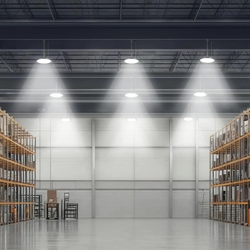 VEVOR LED industriālie augstgriestu gaismekļi 20 gab. 150 W, 5000 K, 21000 lm, IP65, 100–277 V, UFO tipa noliktavām, darbnīcām, rūpnīcām, sporta zālēm un garāžām, melni - ZEMLETES.LV