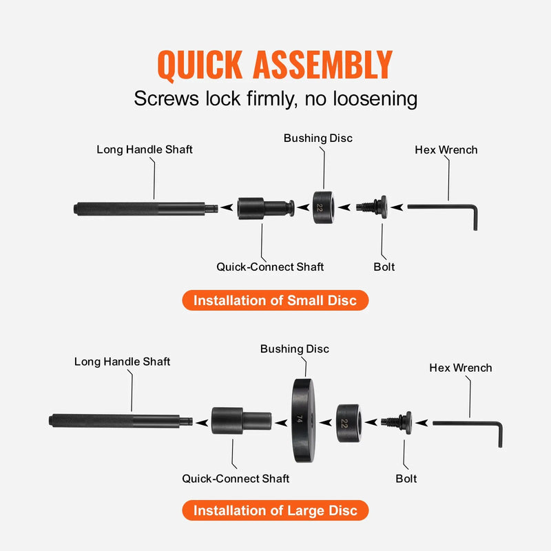 52 gab. bukses, gultņu un blīvju montāžas komplekts, 18-65 mm un 74 mm diametrā