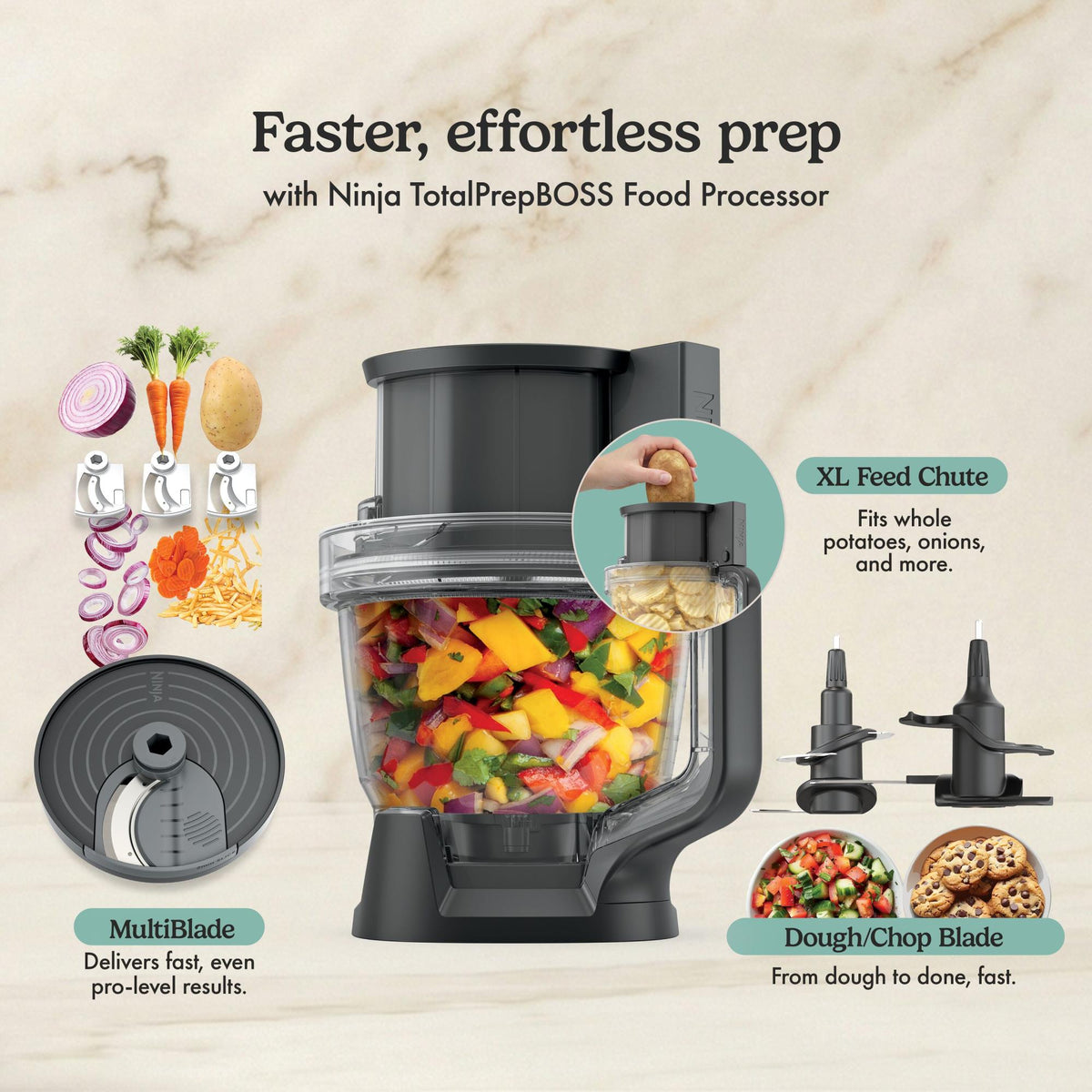 Ninja CrushBOSS LB401EUBK 3-in-1 blenderis ar 1200 W jaudu, 2,1 l krūzi un pārtikas smalcinātāju