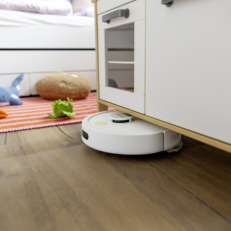 Kärcher RVC 3 Comfort Extra 1.269-123.0, balts robotizēts putekļsūcējs ar sauso un mitro uzkopšanu, 15 000 Pa, LiDAR navigāciju, automātisku putekļu iztukšošanu un paklāju sensoru