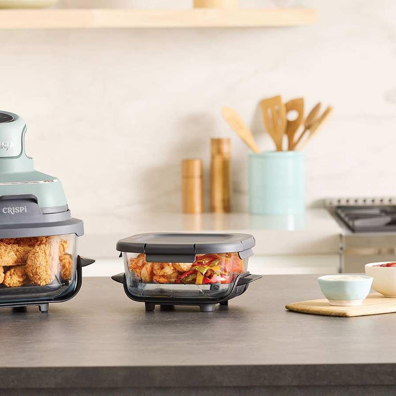 Ninja CRISPi FN101EUSG, 4-in-1 pārnēsājams stikla karstā gaisa friteris, 1700 W, 3,8 l un 1,4 l CleanCrisp tvertnes, Air Fry, Roast, ReCrisp un Keep Warm, salvijas zaļš