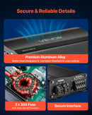 VEVOR 5 kanālu automašīnas audio pastiprinātājs, tiltojams daudzkanālu Class D stereo pastiprinātājs ar maksimālo jaudu 4 × 100 W pie 4 Ω / 4 × 200 W pie 2 Ω + 1 × 1000 W pie 2 Ω / 1 × 500 W pie 4 Ω, auto pastiprinātājs transportlīdzekļiem - ZEMLETES.LV