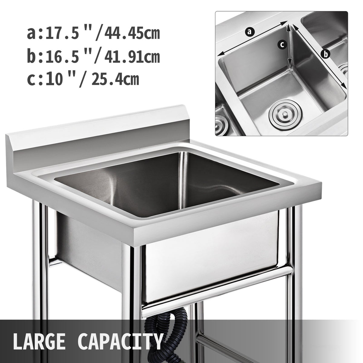 VEVOR kätepesuvalamu 44,5 × 25,4 × 41,9 cm, üks sektsioon, mittemagnetiline roostevaba teras