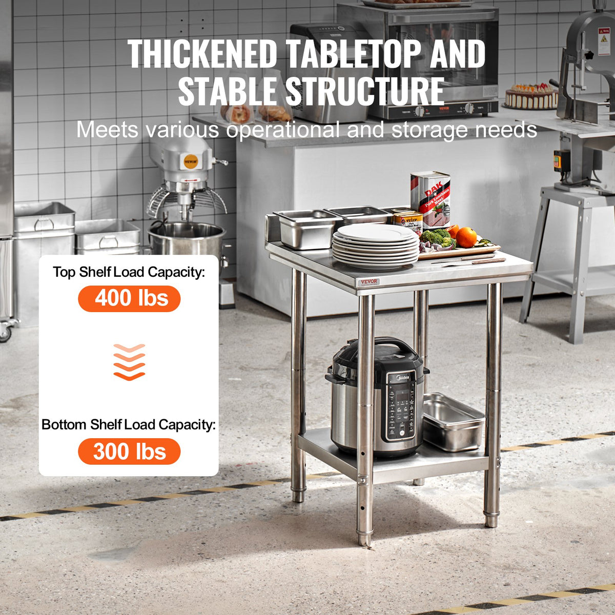 VEVOR Stainless Steel Work Table 60 × 60 × 88 cm with Lower Shelf, NSF, Commercial Kitchen