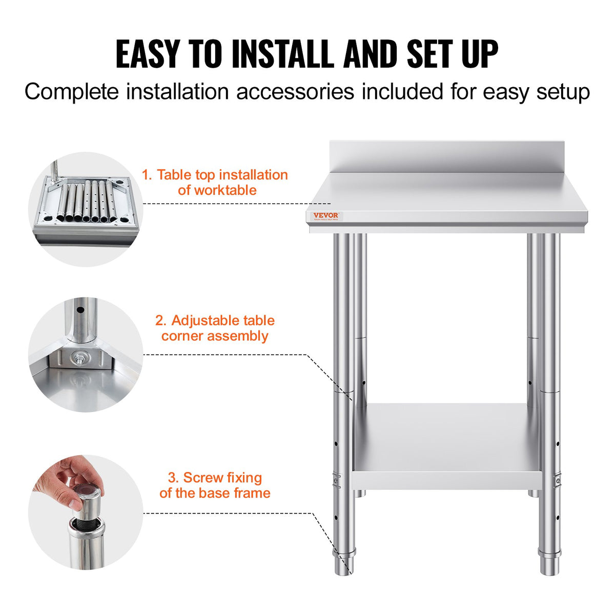 VEVOR Stainless Steel Work Table 60 × 60 × 88 cm with Lower Shelf, NSF, Commercial Kitchen