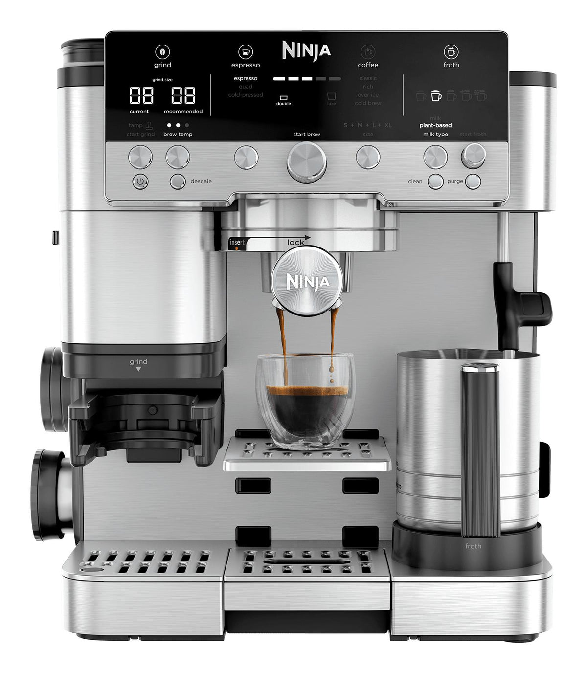 Ninja Luxe Café Premier Plus ES655EU, 3-in-1 espresso, filter and Cold Brew coffee machine with built-in grinder, 25 grind settings, Barista Assist, automatic milk frothing and integrated scales