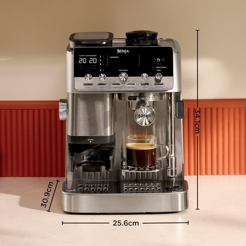 Ninja Luxe Café MINI Plus ES352EU pusautomātiskais espresso un filtra kafijas automāts ar integrētu dzirnaviņu un automātisku piena putošanu