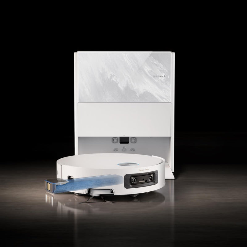 Dreame Aqua10 Ultra Track Complete robotizētais putekļsūcējs, 25 000 Pa, sausā un mitrā uzkopšana, TrackSync, LiDAR, AI šķēršļu noteikšana, automātiskā dokstacija, 6400 mAh, balts
