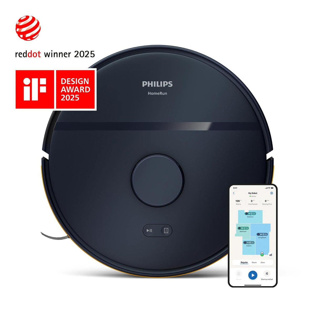 Philips 2000 Series XU2000/10, tumši zils robotizēts putekļsūcējs ar sauso un mitro uzkopšanu, 2700 Pa, LDS navigāciju, 2600 mAh, HomeRun lietotni un paklāju tīrīšanas jaudas palielināšanu