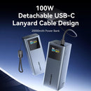 Vention FKCH0 ārējais akumulators 20 000 mAh, 100 W PD, ar USB-C vadu un TFT displeju, pelēks