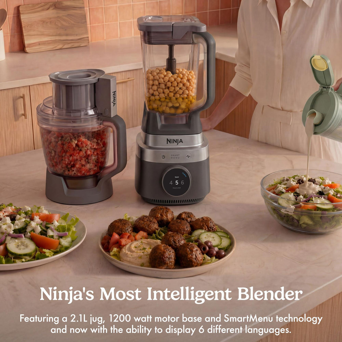 Ninja CrushBOSS LB401EUBK 3-in-1 blenderis ar 1200 W jaudu, 2,1 l krūzi un pārtikas smalcinātāju
