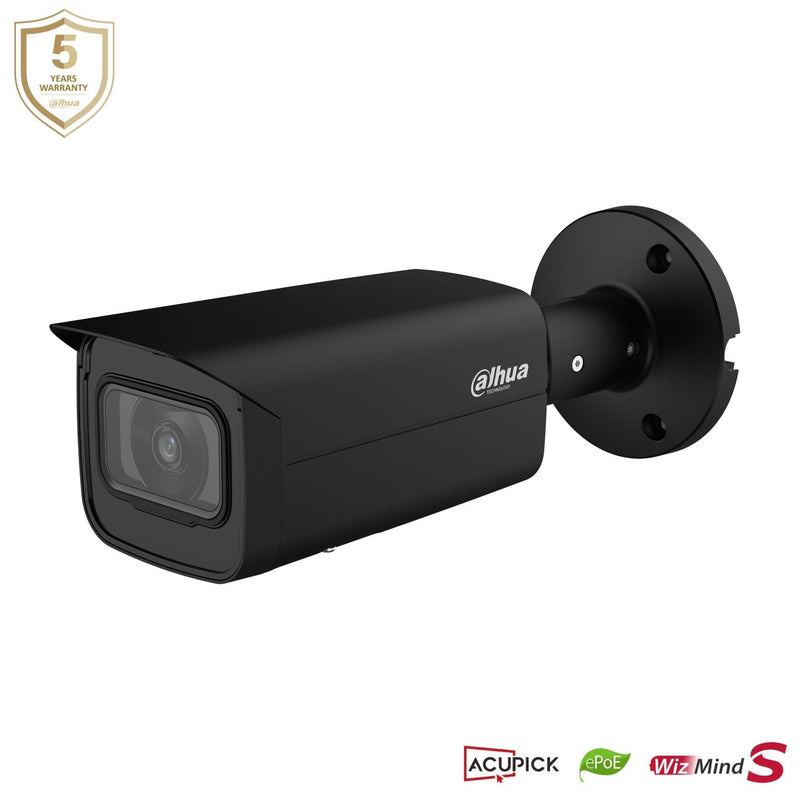 Dahua 5MP IP bullet kamera, 2,8mm, WizMind, IR 80m, AI, PoE, IP67, IK10, melna