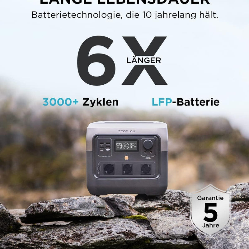 ECOFLOW Pārnēsājamā elektroiekārta RIVER 2 Pro, 768 Wh saules ģenerators ar LiFeP04, ātrā uzlāde 70 minūšu laikā, 3x 800 W maiņstrāvas kontaktligzdas, balkona saules sistēma ārkārtas strāvas padevei, kempingam un treileriem.