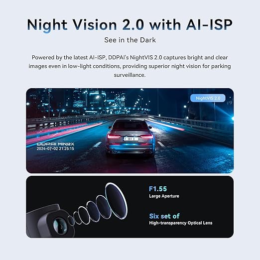 DDPAI Mini 2X ir kompakts auto videoreģistrators ar iebūvētu akumulatoru (~320 mAh rezerves barošanai) un atbalstu līdz 128 GB microSD kartei.