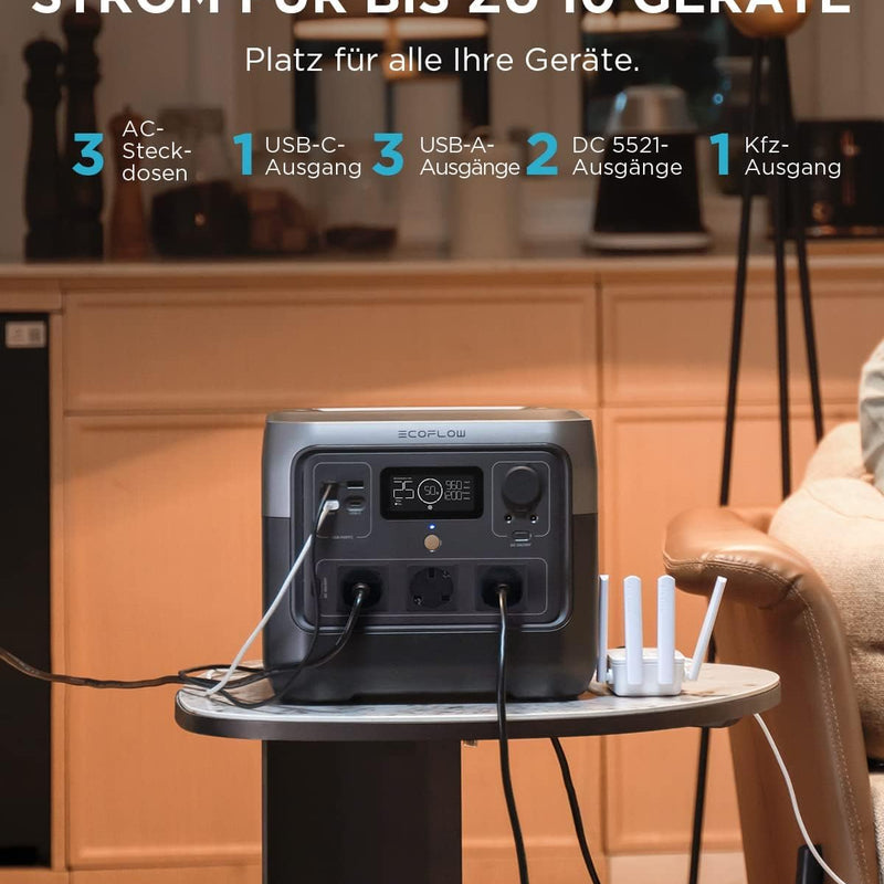 ECOFLOW Pārnēsājamā elektroiekārta RIVER 2 Pro, 768 Wh saules ģenerators ar LiFeP04, ātrā uzlāde 70 minūšu laikā, 3x 800 W maiņstrāvas kontaktligzdas, balkona saules sistēma ārkārtas strāvas padevei, kempingam un treileriem.