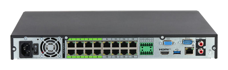 Dahua NVR5216-16P-EI2 16 kanālu tīkla videoreģistrators ar 16 PoE pieslēgvietām, WizSense, 2 HDD nodalījumiem, 8K HDMI, 32 MP, melns