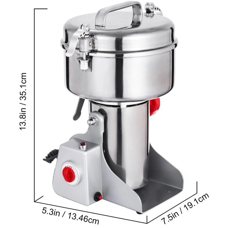 VEVOR Elektriskās graudu dzirnaviņas, 750 g graudu malšanas iekārta, 2500 W pulverizators, miltu dzirnaviņu iekārta, elektriskās garšaugu un graudu malšanas dzirnaviņas no pārtikas kvalitātes nerūsējošā tērauda