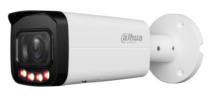 Dahua 4 MP āra bullet IP kamera, 2,7–13,5 mm, 97–28°, motorizēts objektīvs, Smart Dual Light, silti balta gaisma līdz 60 m, WDR 120 dB, WizSense, SMD Plus, cilvēku un transportlīdzekļu noteikšana, mikrofons, microSD līdz 256 GB, PoE, IP67, IK10, balta