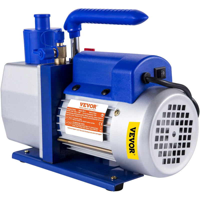 VEVOR vienpakāpes vakuumsūknis ar rotācijas lāpstiņu, 198 l/min, 0,37 kW HVAC dziļā vakuuma sūknēšanai