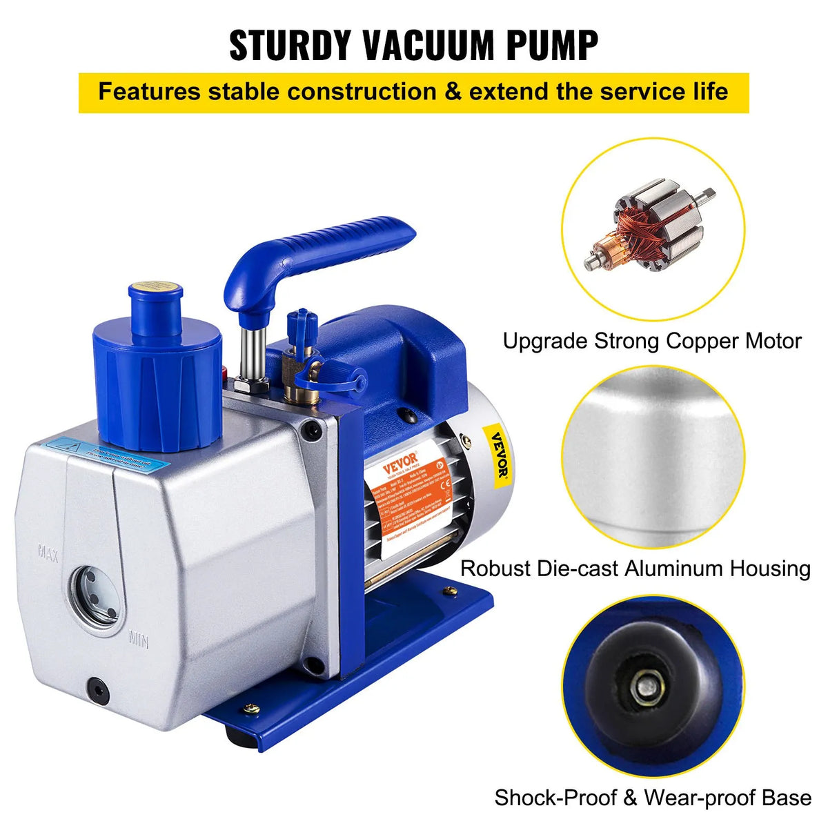 VEVOR Single-Stage Rotary Vane Vacuum Pump, 198 l/min, 0.37 kW HVAC Deep Vacuum Pumping