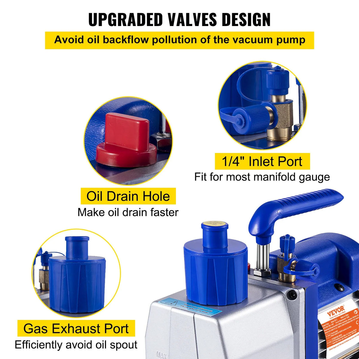 VEVOR Single-Stage Rotary Vane Vacuum Pump, 198 l/min, 0.37 kW HVAC Deep Vacuum Pumping